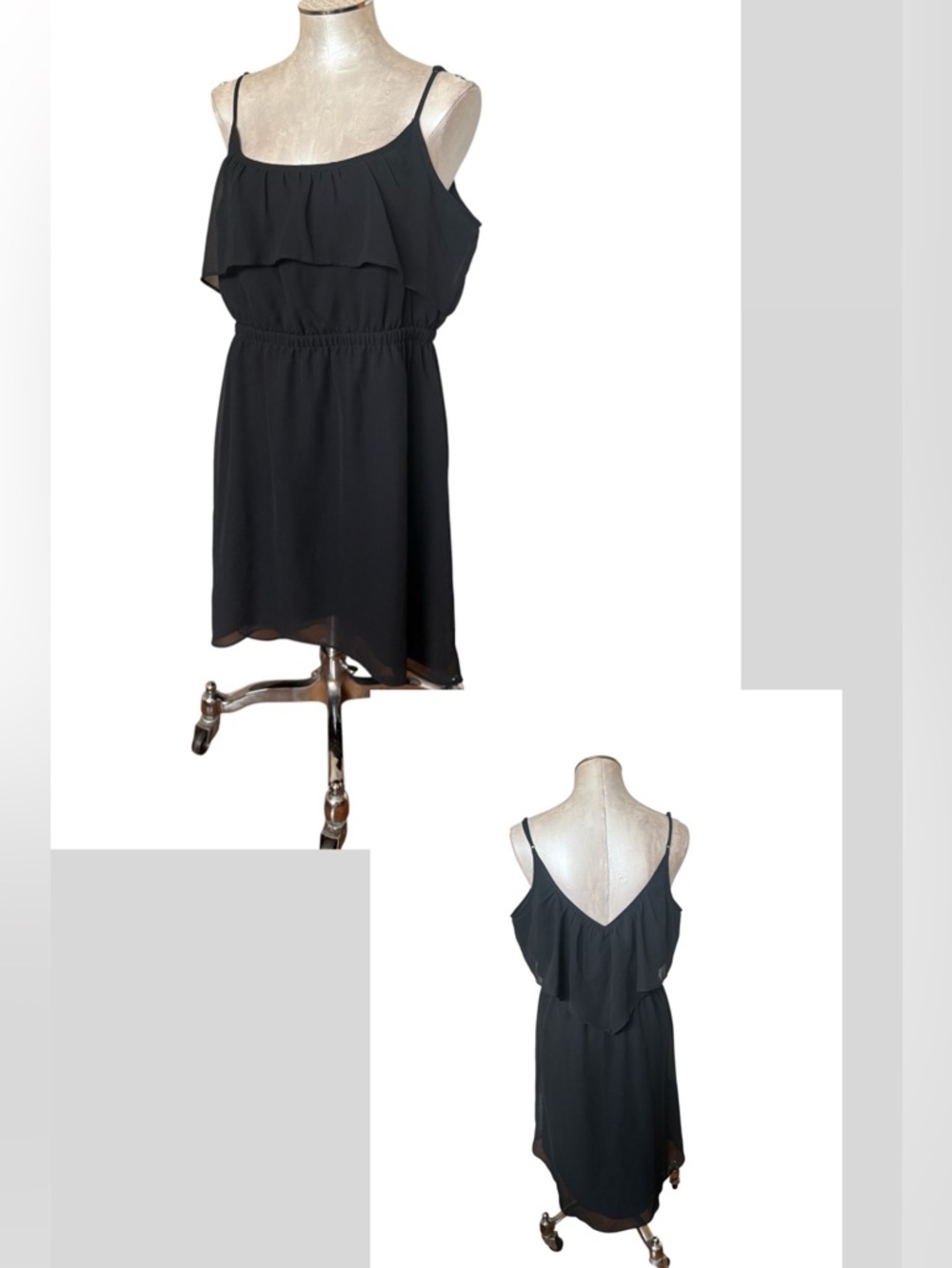 American Eagle Black Ruffle Mini Dress Spaghetti Strap LBD Boho Coquette L